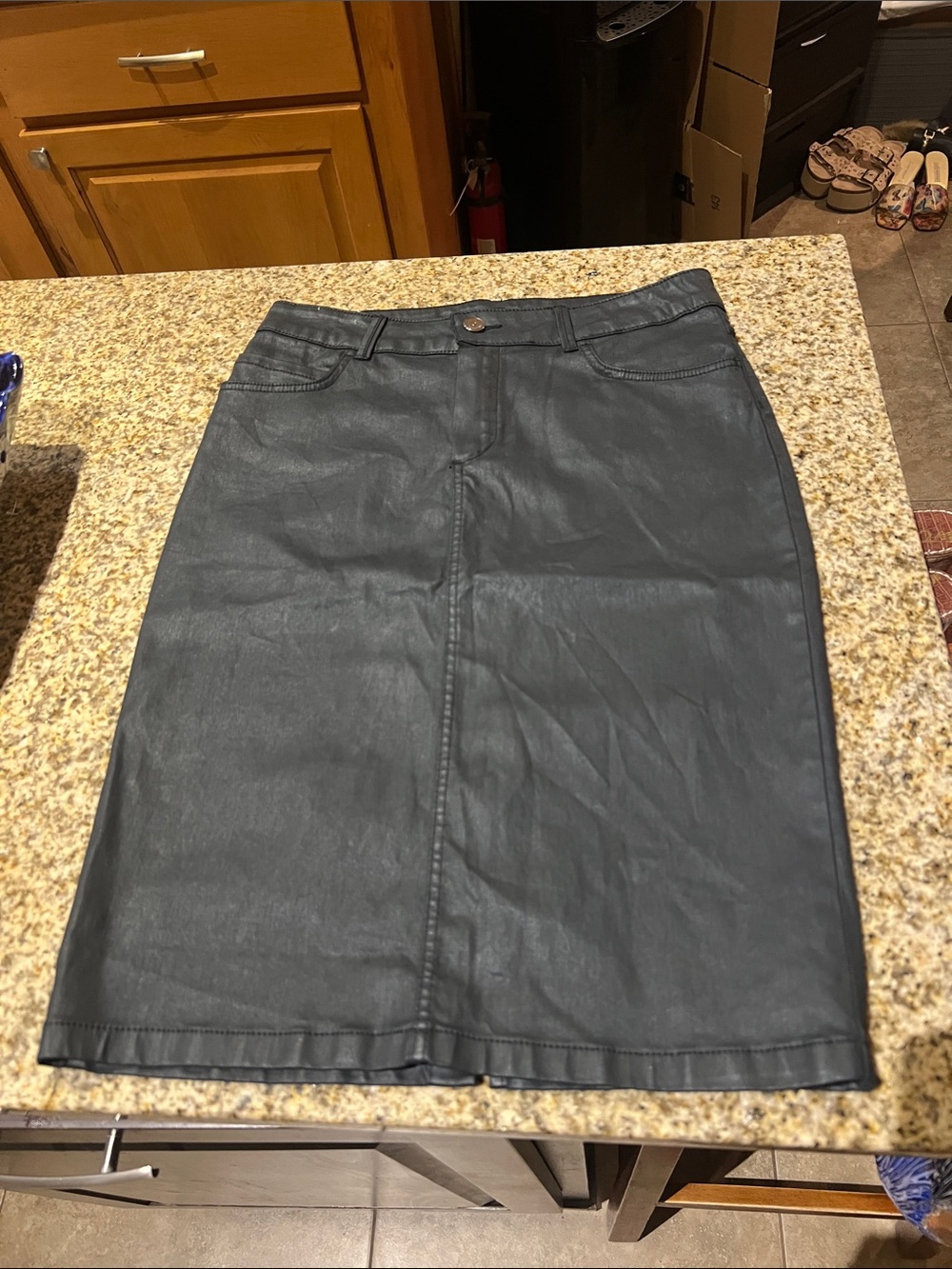 Massimo Dutti Black Faux Leather Pencil Skirt